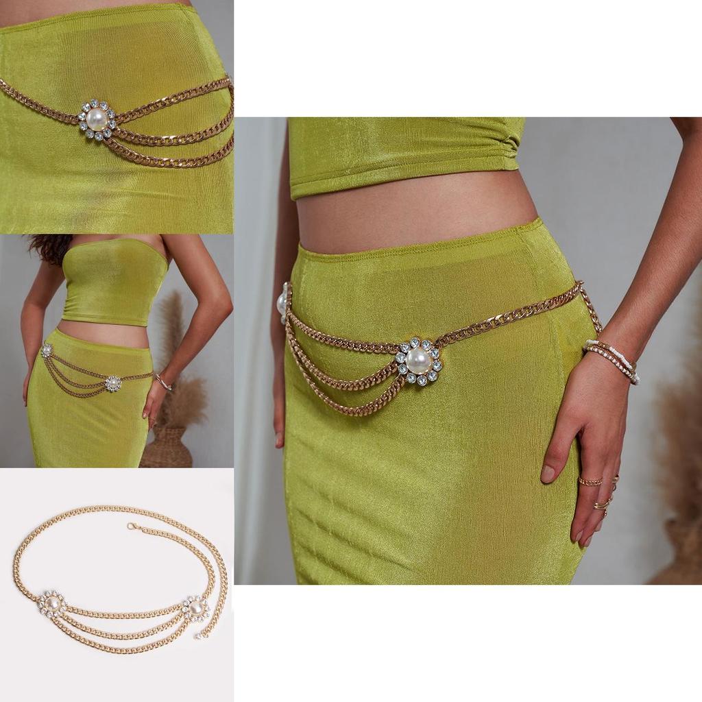 Luxury Artificial Pearl Flower Metal Waist Chain For Women With Chic Style