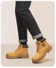 Men's Large Size Winter Genuine Leather Martin Boots, Thick Sole, High-Top, Outdoor, Plus Velvet, Yellow Work Boots.