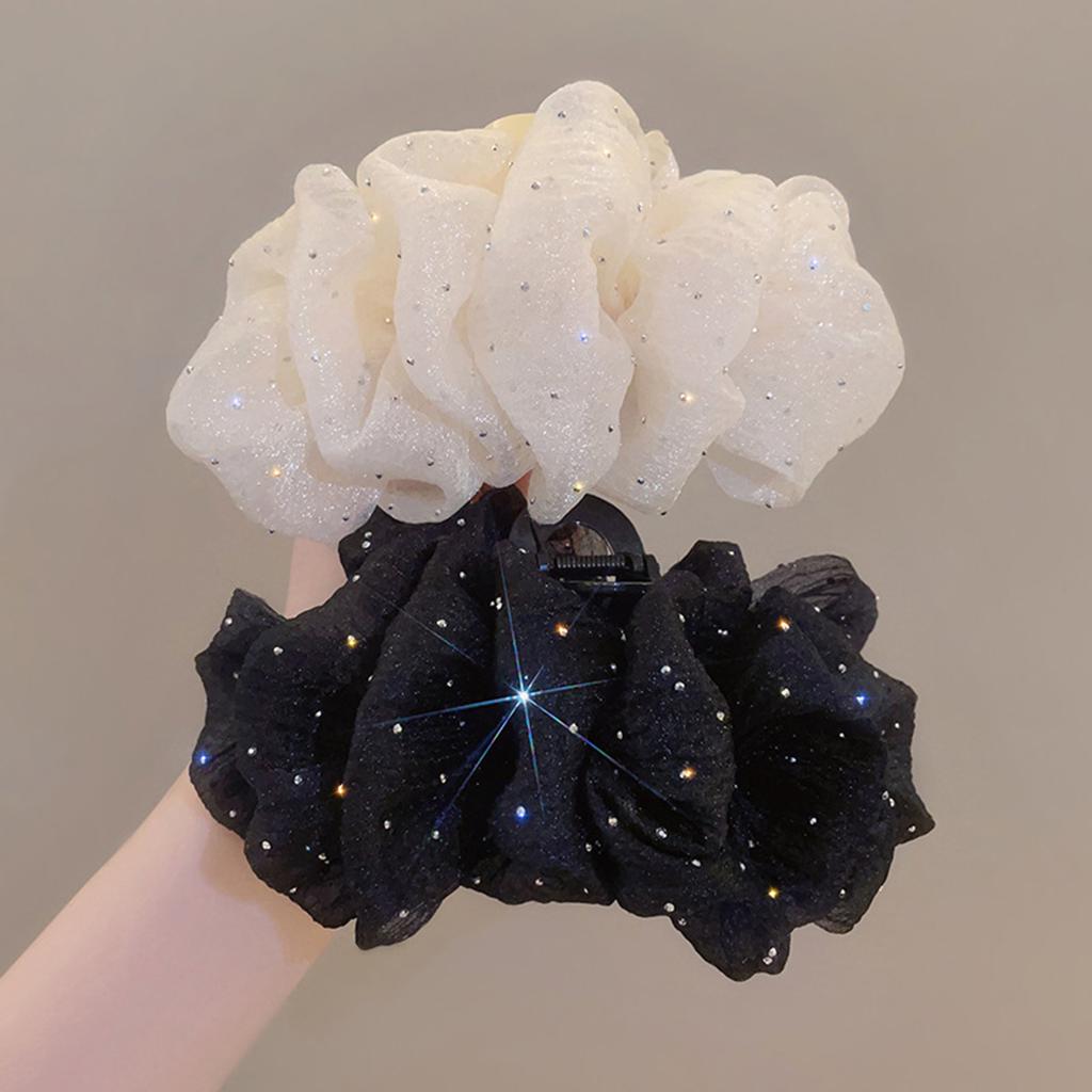 Fairy Mesh Rhinestones Hair Claw Clips for Women Big Sweet Multilayer Bow Hairgrip Solid Color Acrylic Headdress Accessories