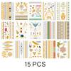 15 Sheets Gold Temporary Tattoo Stickers, Durable Designs for Body Art, Easy to Apply and Remove, Waterproof Temporary Tattoos