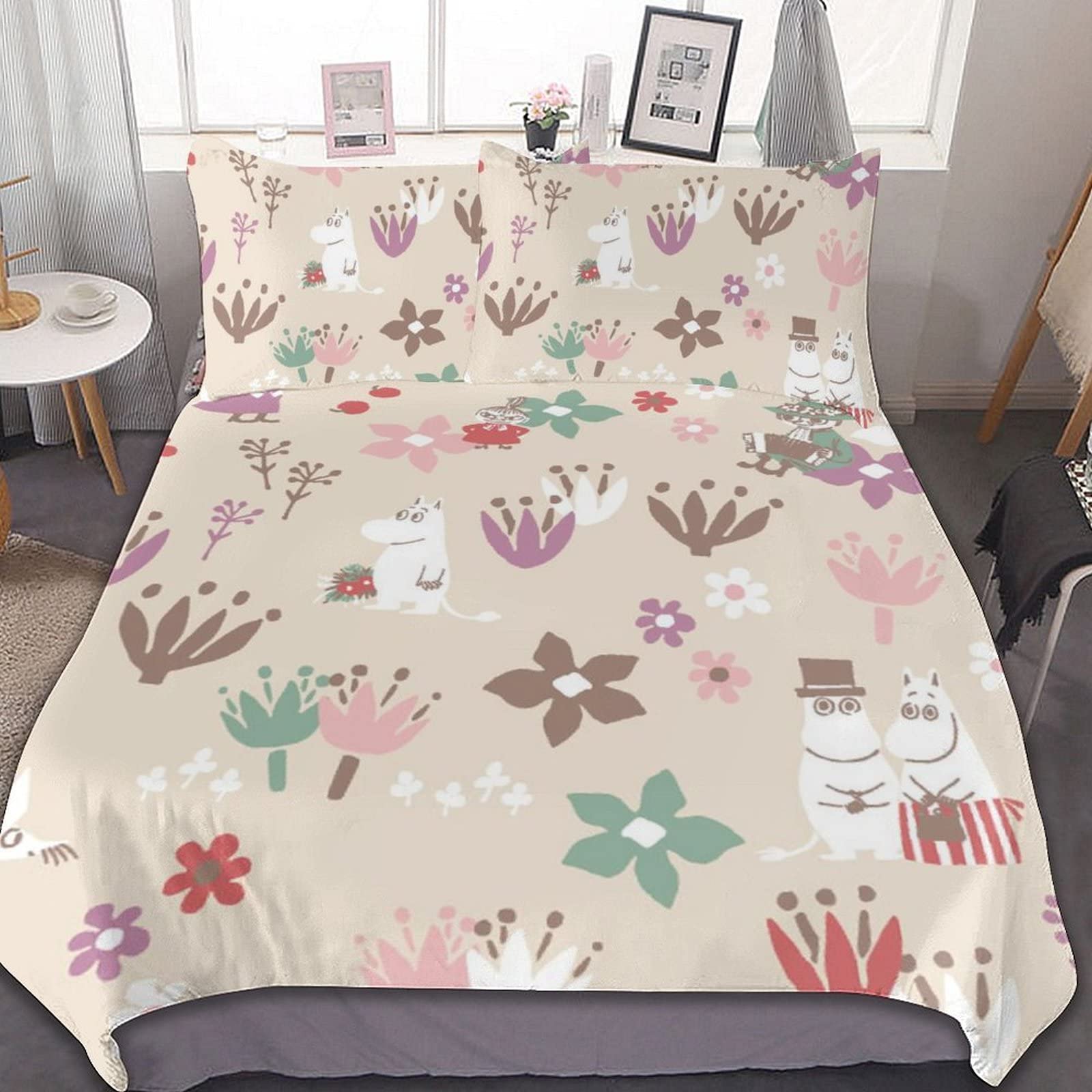 

Moomin Duvet Cover Includes Duvet Fitted and Suitable for Western and Japanese Style Dust Mite Washable and 3-Piece Set, Single, Cover, Sheet,