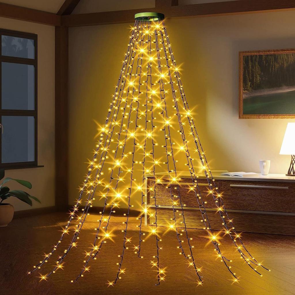 LED Christmas Tree Topper: USB-Powered Star Waterfall Lights, Decorative Hanging Flow Lights