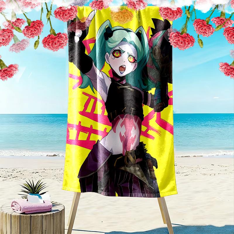 Cyberpunk Edgerunner Print Beach Towel, Large Soft Quick Dry Towel for Beach Camping Swimming