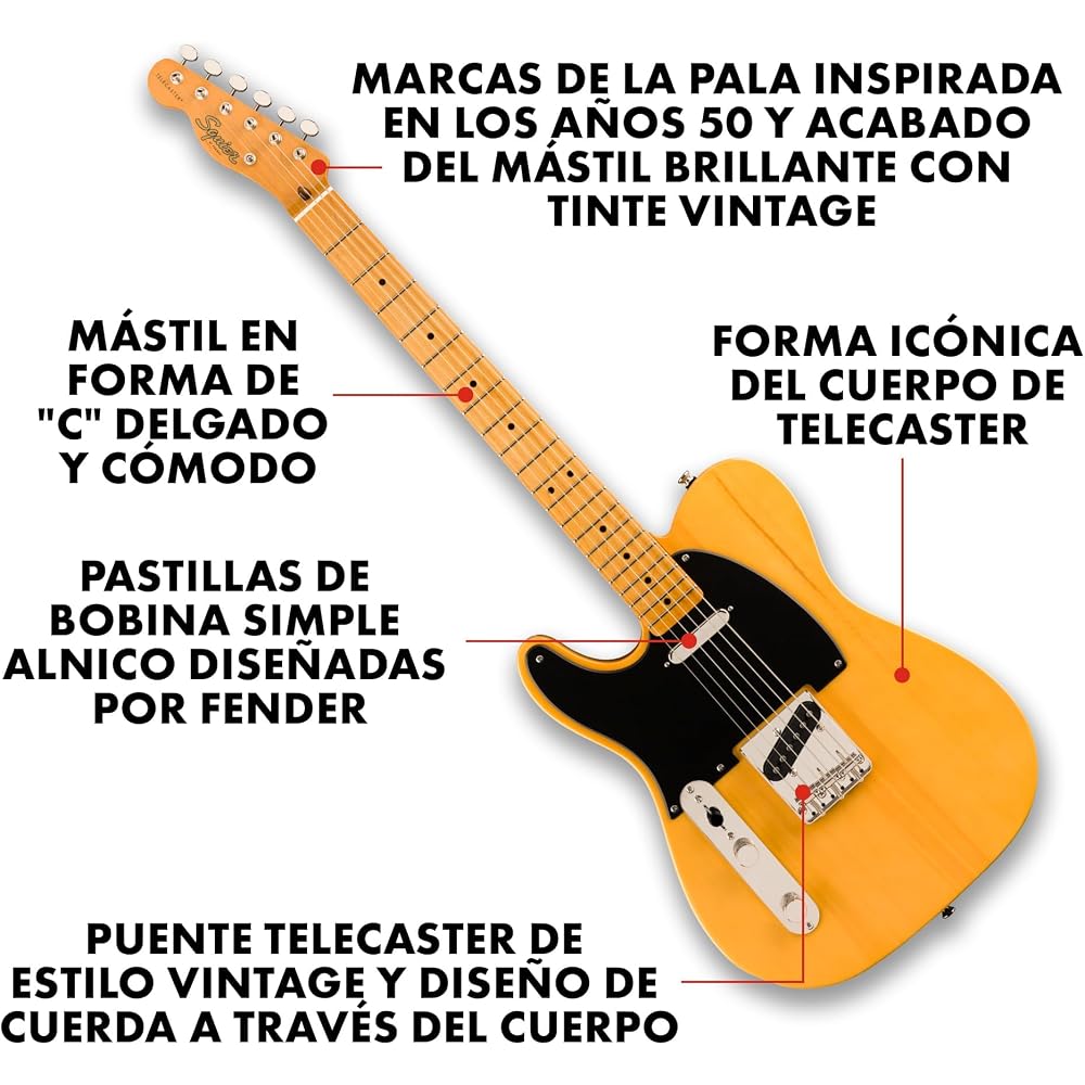 Squier by Fender Classic Vibe 50s Telecaster Left-Hand Electric Guitar Butterscotch Blonde with Soft Case