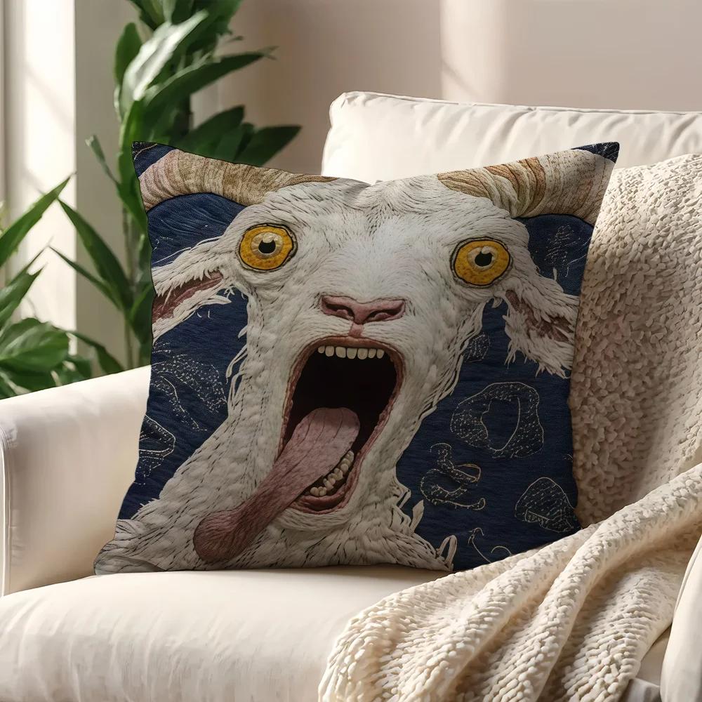 Housse de coussin 2D Chèvre Bizarre Vikama, Décoration de canapé à motif humoristique, Housse de coussin pour bureau et voiture, Décoration de maison