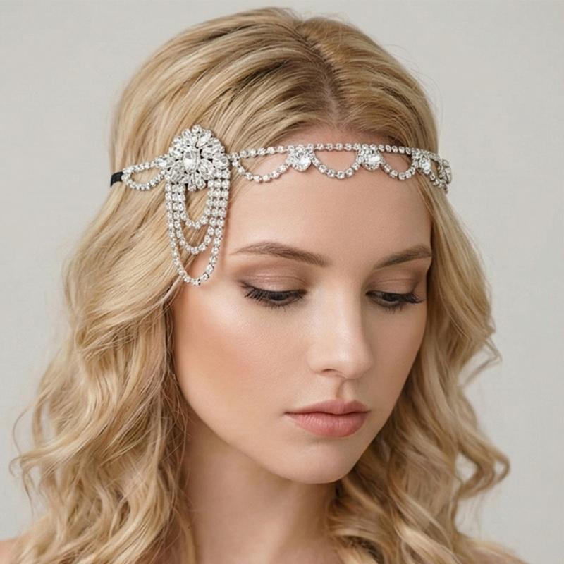 1920s Crystal Headbands Luxurious Flapper for Women Wedding Bridal Party Headdress with Floral Design