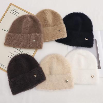 Høst og Vinter Studentullhatt for Kvinner Plysj Ny Koreansk Strikket Lue Allsidig Varm Ørebeskyttelse og Fortykket Mote
