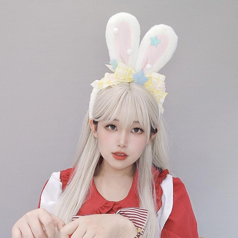 Japanese cute plush rabbit hair accessories lolita girl comic show headgear yk bow simulation rabbit ear headband