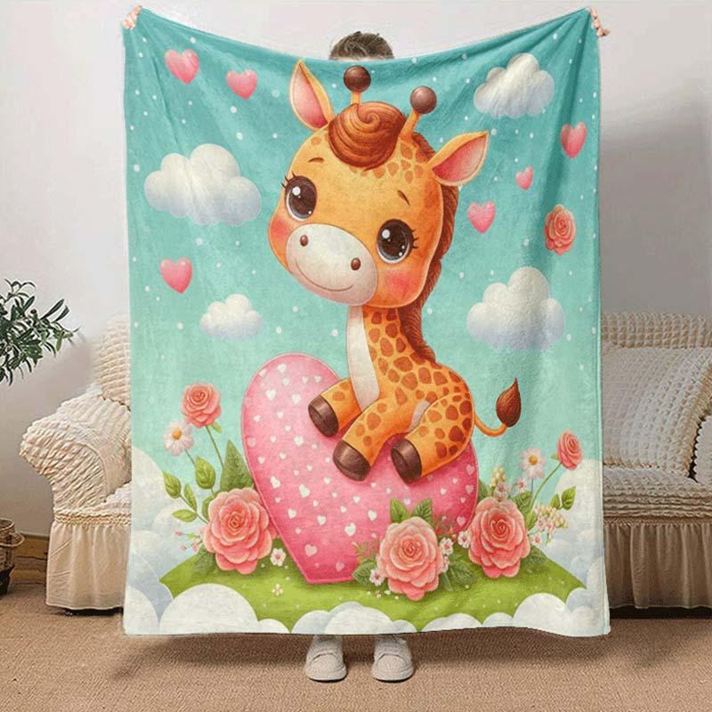 1pc Cute Animals Printing Lightweight Flannel Blanket, Comfortable and Warm Blanket, for Camping Sofa Bed and Couch Office, in All Seasons