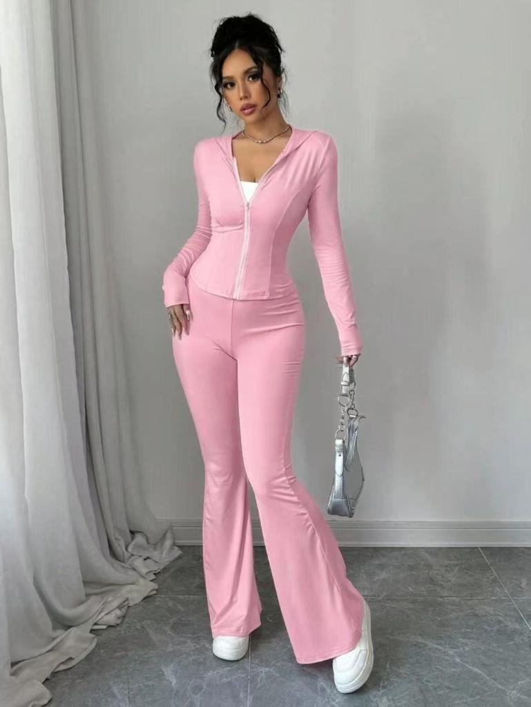 Autumn/Winter Slimming Sweatshirt & Sweatpants Set – Solid Color, Fashion Casual for Women