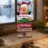 Festive Winter Tabletop Signs Christmas Table Decoration, Rustic Wooden Sign, Vintage Farmhouse Decorative Snowman Gnome Reindeer Ornaments
