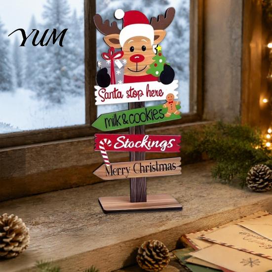 Festive Winter Tabletop Signs Christmas Table Decoration, Rustic Wooden Sign, Vintage Farmhouse Decorative Snowman Gnome Reindeer Ornaments