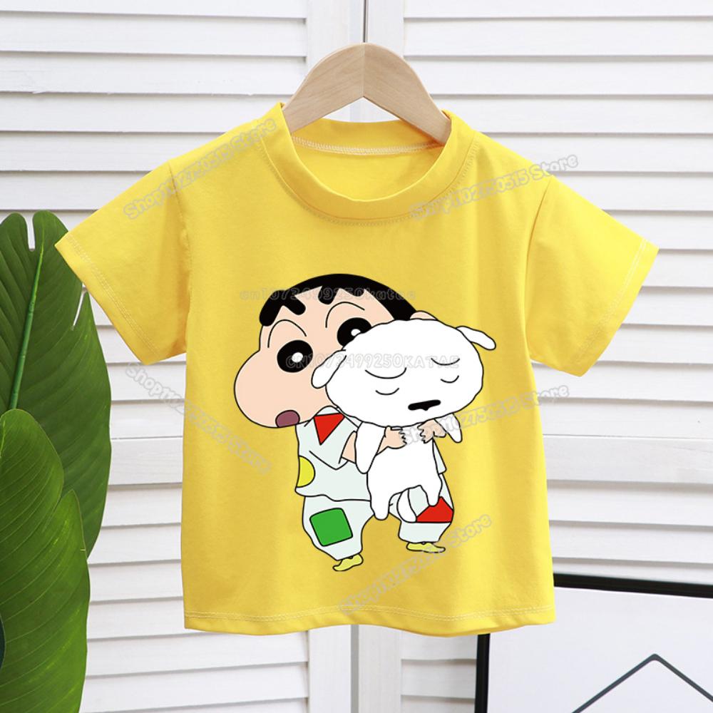 Crayons Shin-chan Children T Shirt Kawaii Cartoon Boy Girl Short Sleeve Tee Shirt Summer Kids Clothes Anime Toddler Cotton Tops