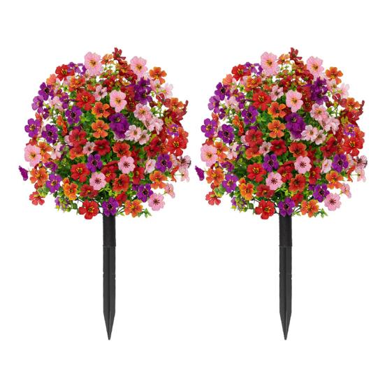 Artificial Violet Topiary Ball UV Resistant Violet Blooms Fake Evergreen Plants Flowers Brush with Ground Spike for Outdoor Indoor Garden Decor