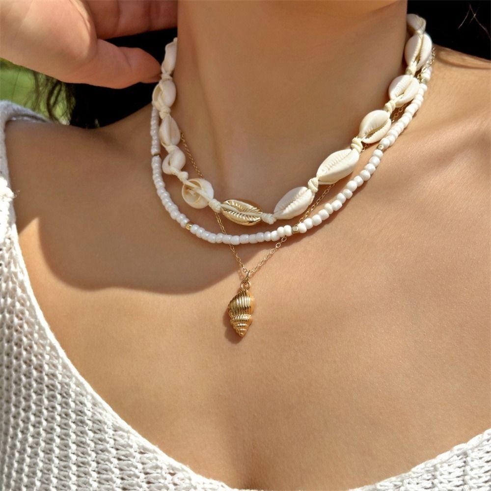 Pearl Shell Necklace Multilayer Seashell Choker New Sweater Chain Jewelry