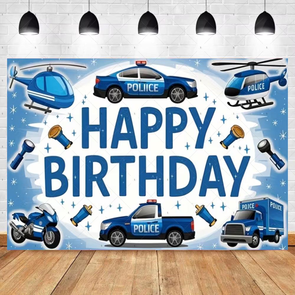 Cartoon Police Backdrop Police Station Car Background Banner Kid Birthday Party Decoration Baby Shower Supplies Photography Prop