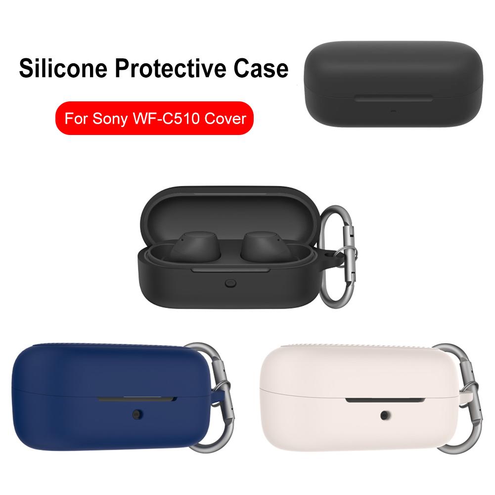 Silicone Case Earphone Case Cover with Carabiner Case Protector Wireless Earbuds Charging Box Protective Shell for Sony WF-C510
