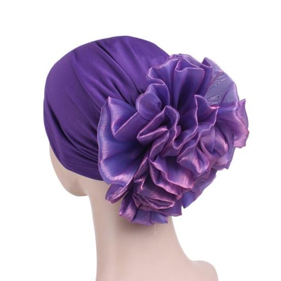 Pălărie cu turban cu decor exagerat de flori pentru femei, cu capotă elastică, de culoare solidă, pălărie pulover, moale, respirabilă, îmbrăcăminte de stradă