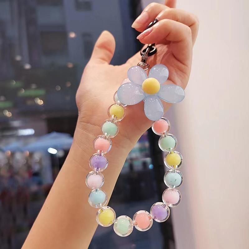 1PC Macaron Color Bead Mobile Phone Lanyard, Japanese and Korean Ins Wind Handmade Beaded Flower Mobile Phone Chain, Wrist Rope