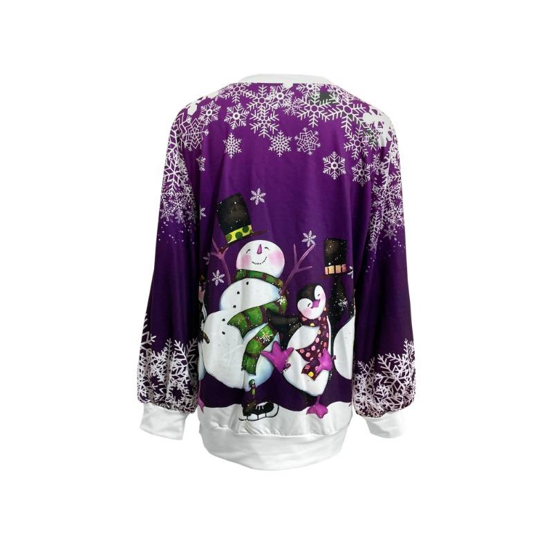 Snowman & Penguin Print Pullover Sweatshirt, Casual Long Sleeve Crew Neck Sweatshirt For Fall & Winter, Women's Clothing
