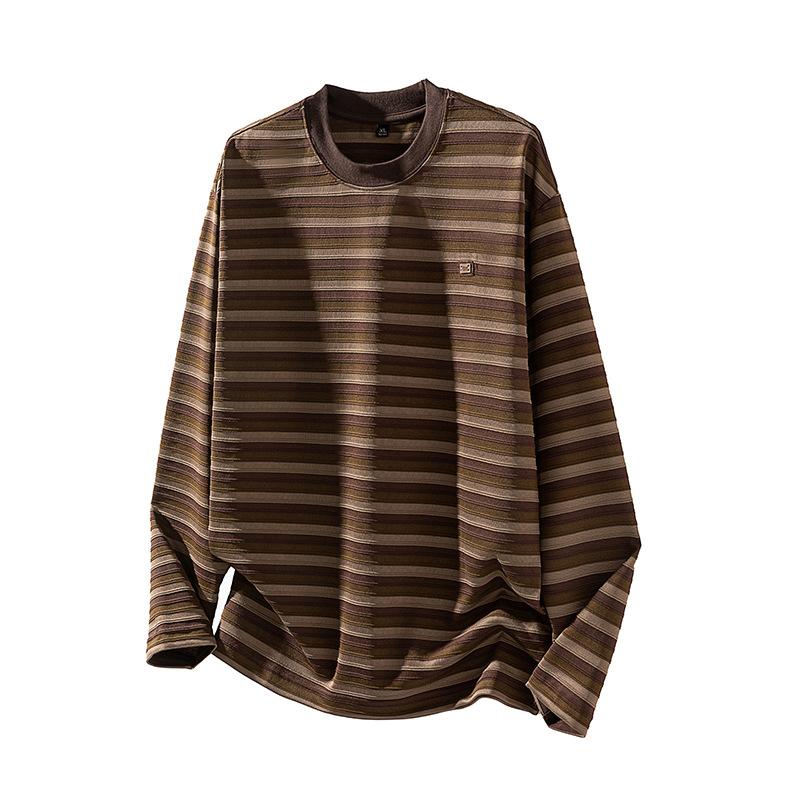 

Американский трендовый бренд Трехмерная текстура Полосатая футболка с длинным рукавом Мужской свободный высококлассный топ с круглым вырезом 4XL темно-коричневого