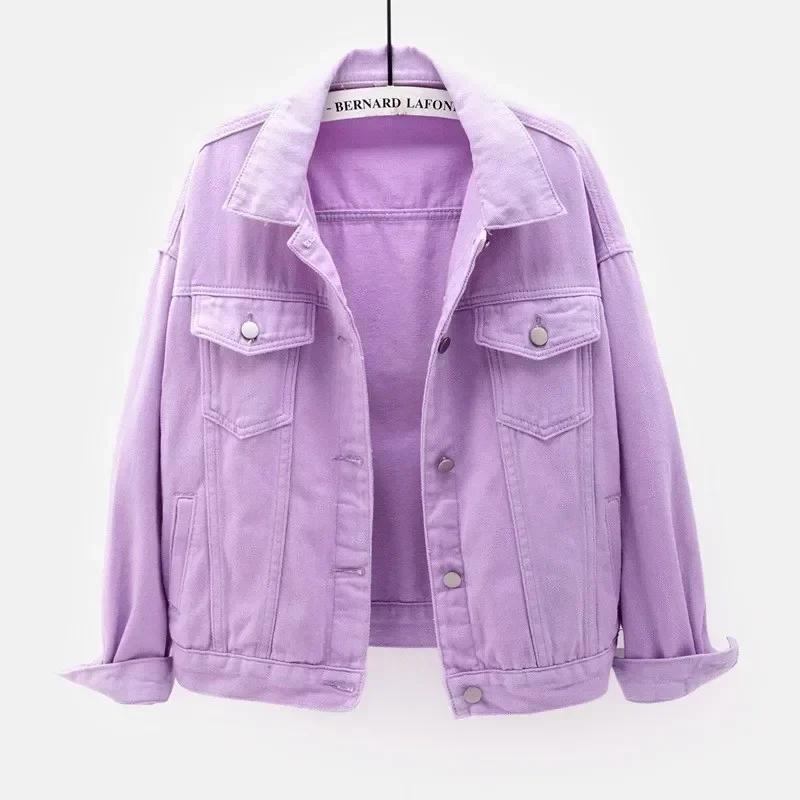 Spring Autumn Women's Denim Jacket Short Coat Pink Jean Jackets Casual Tops Loose Tops Lady Outerwear