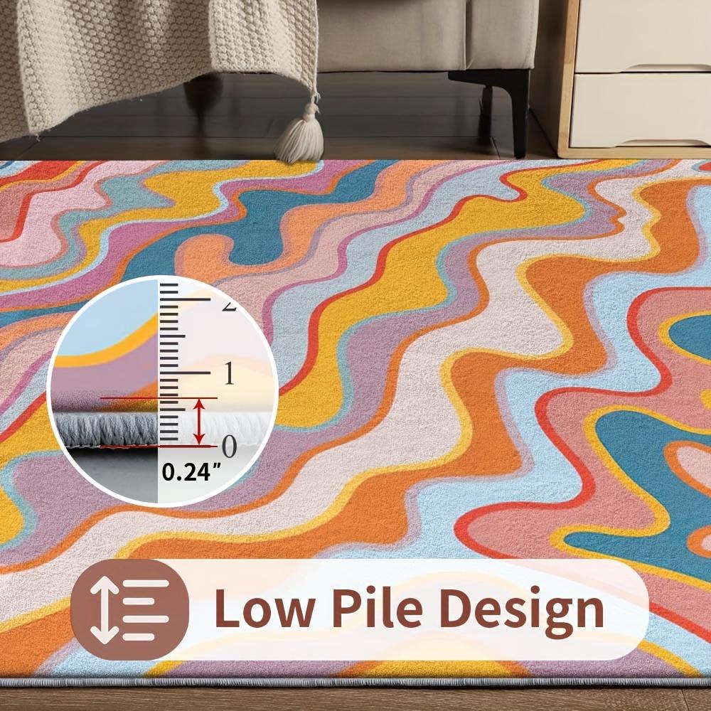 Large Colorful Velvet Area Mat Machine Washable Vibrant Abstract Design Pink Orange Blue Green Yellow Living Room Bedroom Office