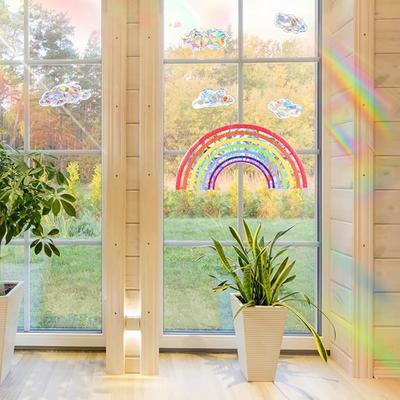 Suncatchers Stickers Rainbow Cloud Window Stickers, 6PCS Non-Adhesive Prism Vinyl Decals Anti Collision Window Clings for Home Decor Window Film Glass