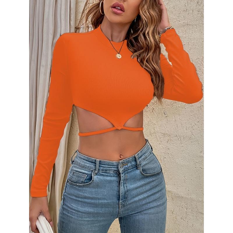 Pullover für Damen, Slim Fit, ultrakurzer Stehkragen, Strickoberteil mit langen Ärmeln