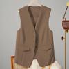 Women Suit Vest Elegant Women's V Neck Business Vest Sleeveless Waistcoat for Office Commute Style Solid Color Single-breasted