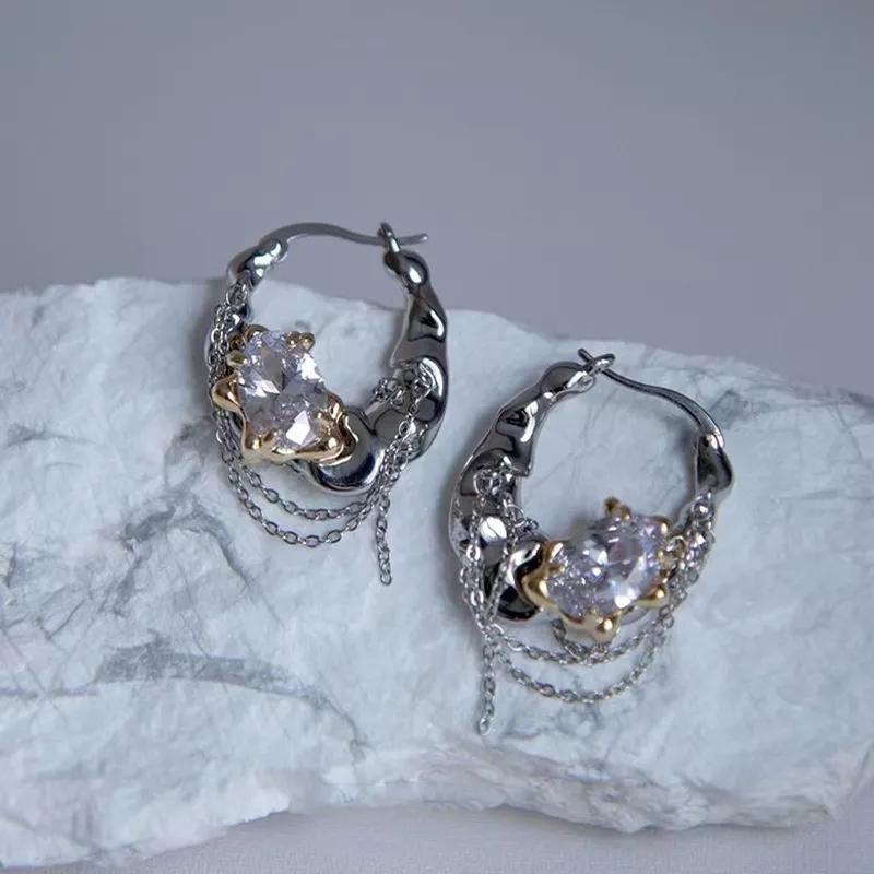 

Punk Irregular Liquid Metal Shiny Crystal Hoop Earrings for Women Fashion Korean Statement Earrings Party Jewelry Gifts