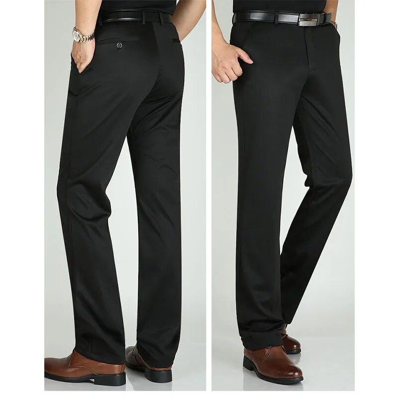 

Тонкие мужчины среднего возраста, новый умный повседневный костюм, брюки, уличная мода, большие размеры, мужские деловые мешковатые прямые широкие брюки 42 чёрный