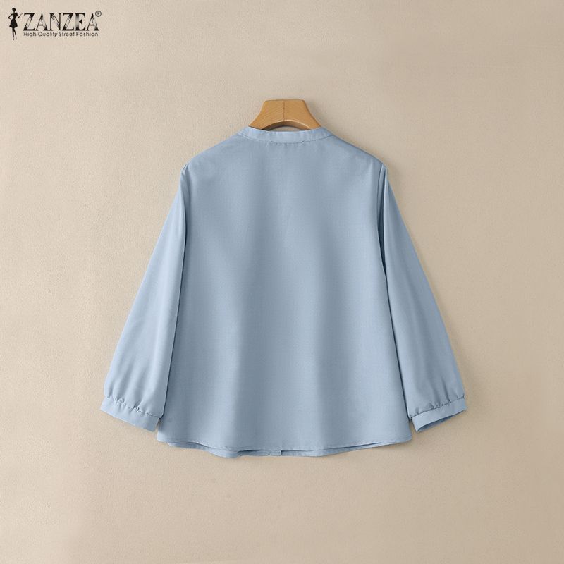 ZANZEA Women Casual Round Neck Solid Color Loose Long Sleeve Blouse