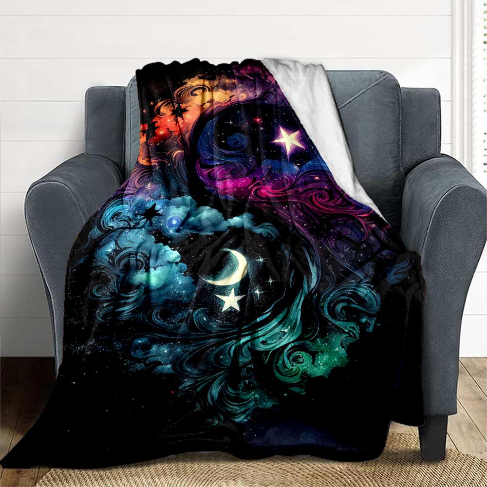 1pc Cosmic Yin-Yang Flannel Blanket, Comfortable and Warm Blanket, for Camping Sofa Bed and Couch Office015