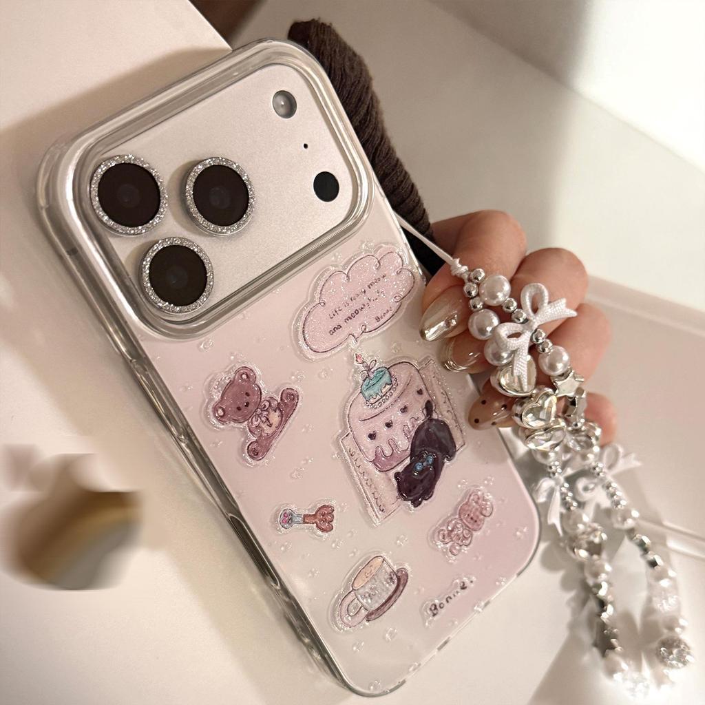 Dreamy Purple Glitter Bear iPhone Case with Bracelet (Compatible with iPhone 11-17 Pro Max)