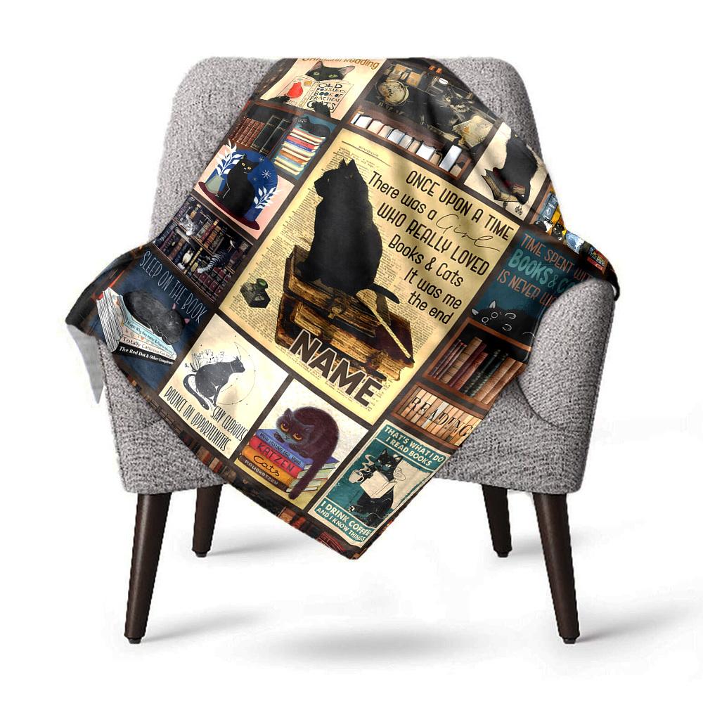 Cat Book Lover Home Customize Your Name Blankets Comfortable Soft Lightweight Allseason Multipurpose Blanket Picnic Sofa Office Bed Living Room