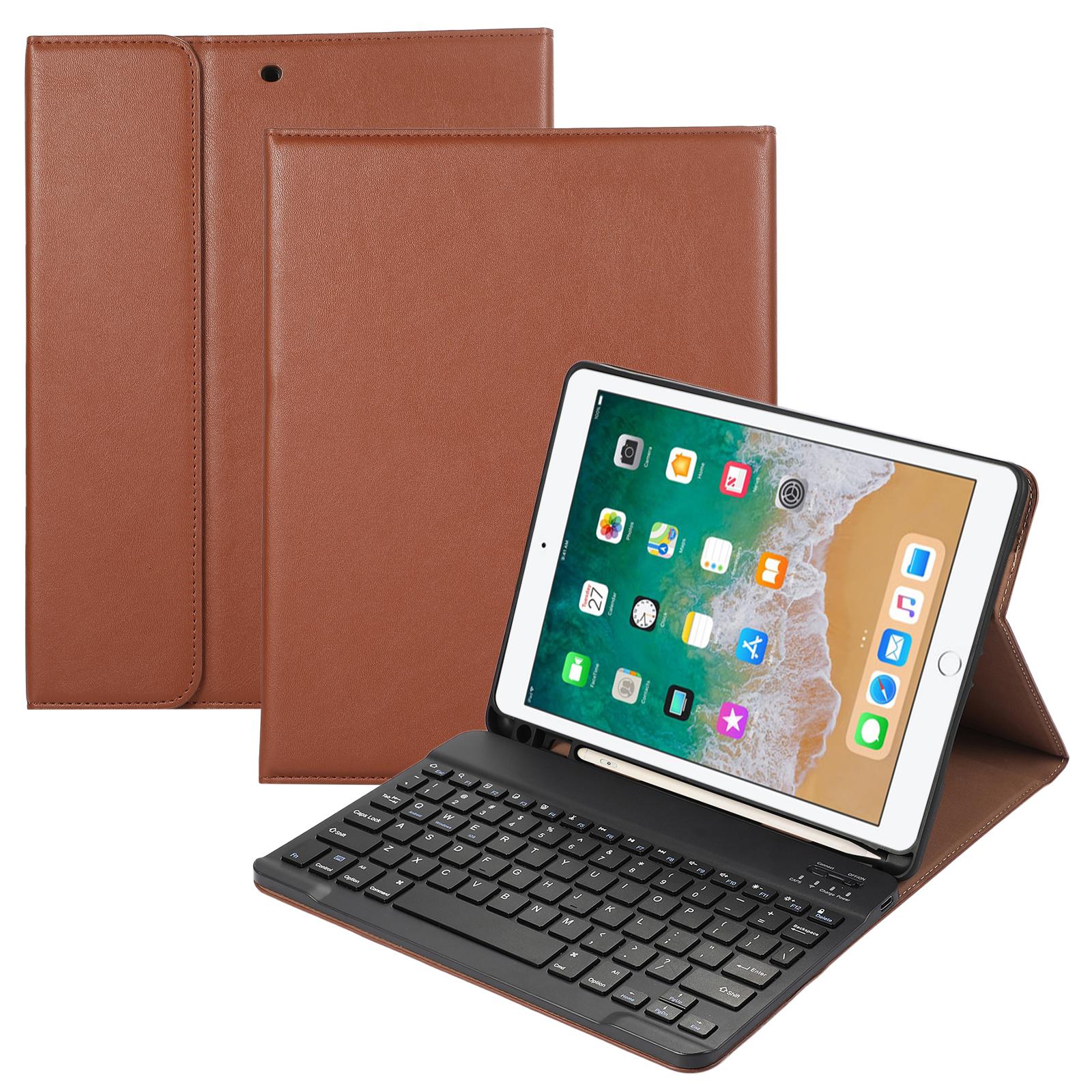 

For iPad Air (2013)/Air 2/9.7-inch (2017)/(2018) Bluetooth-compatible Keyboard Leather Case Stand with Pen Slot Brown