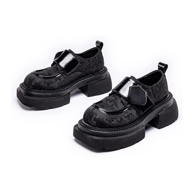 Fashion Women‘s British Style Leather Shoes 2024 Spring and Autumn Loafer Shoes Heightened Thick Bottom Platform Lace-up Shoes Women