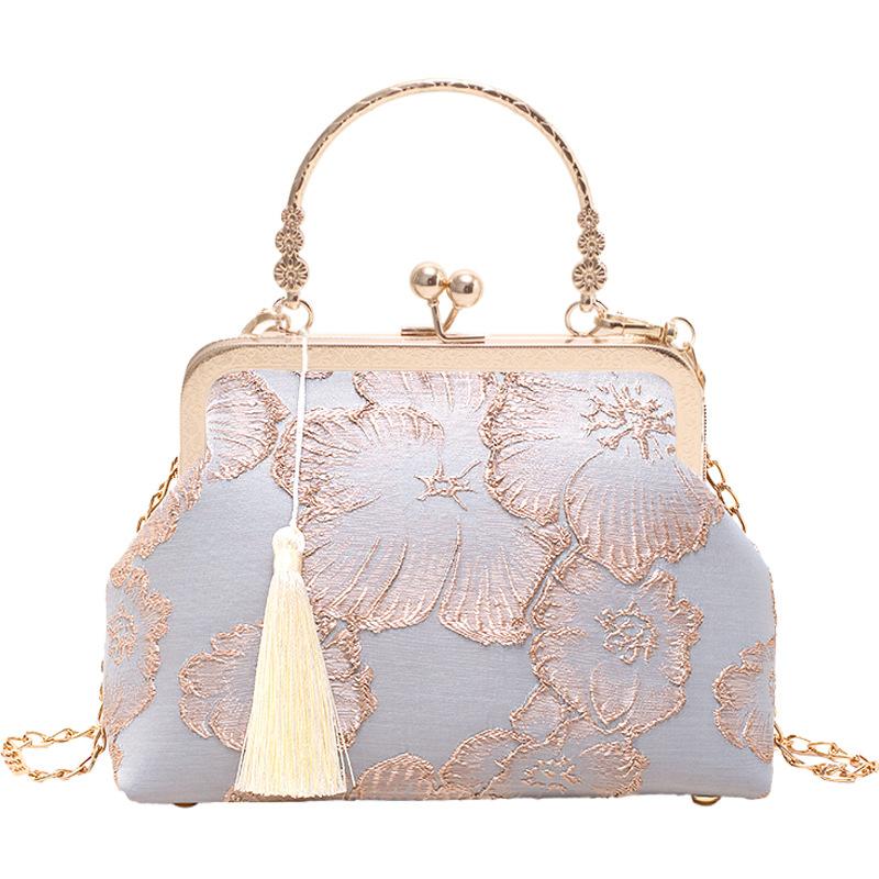 Vintage Evening Bag for Women Kiss Lock Top-Handle Clutch Shoulder Chain Purse Small Crossbody Bags With Tassel Evening Handbag for Wedding Party Prom