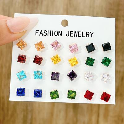 12 Pcs Colorful Shiny Wedding Stud Earrings Set for Women Men Cubic Zircon Jewelry Accessories Minimalist Earring Jewelry Gift