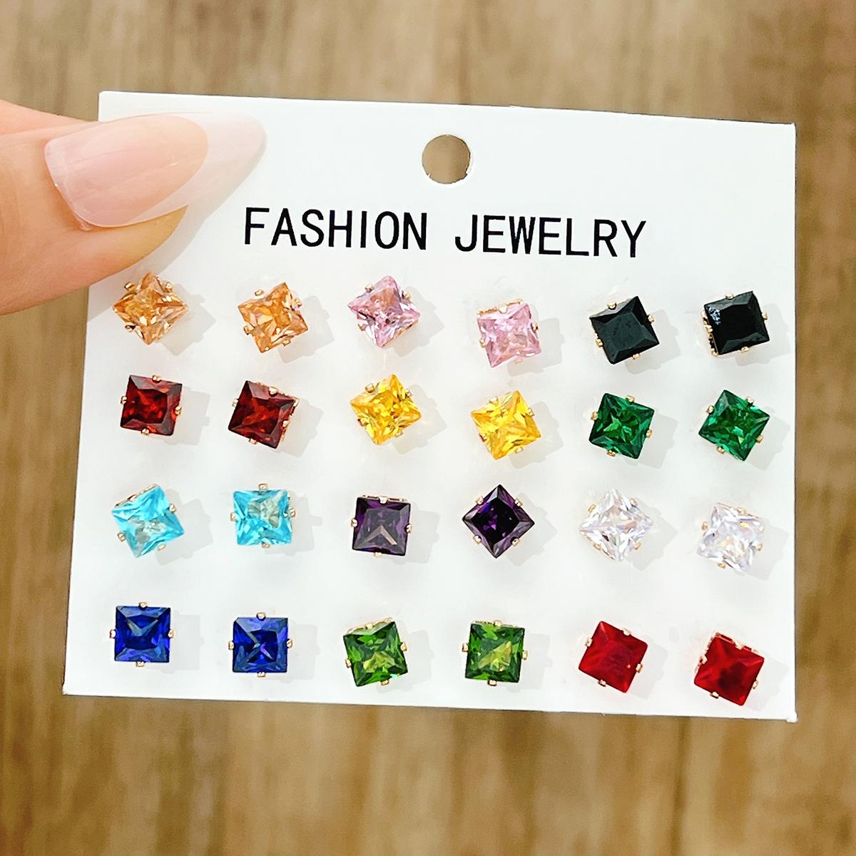 

12 Pcs Colorful Shiny Wedding Stud Earrings Set for Women Men Cubic Zircon Jewelry Accessories Minimalist Earring Jewelry Gift