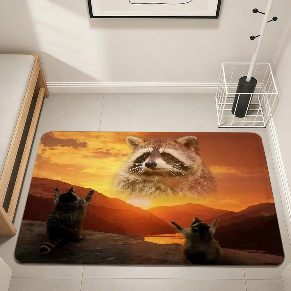 

raccoon sunset funny meme Door Mat Home Bedside Rug Kitchen Bath Floor Mat Hallway Balcony Carpet Entrance Doormat hogar Decor 40cm x 60cm