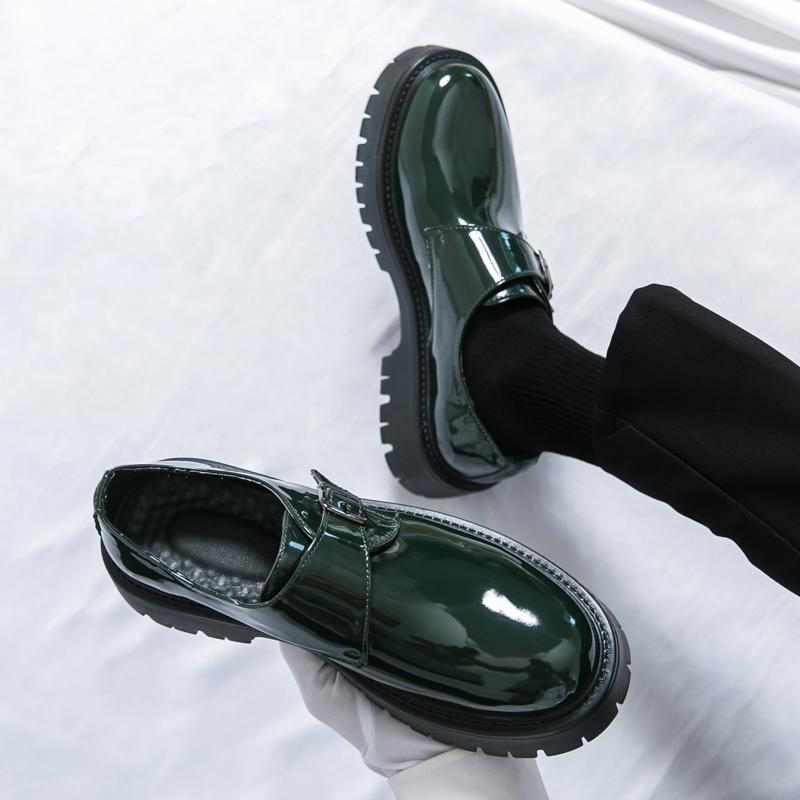 Hight Quality Spring New Street Style Patent Leather Loafers For Men's Black Hombre Business Casual Height Increasing Shoes