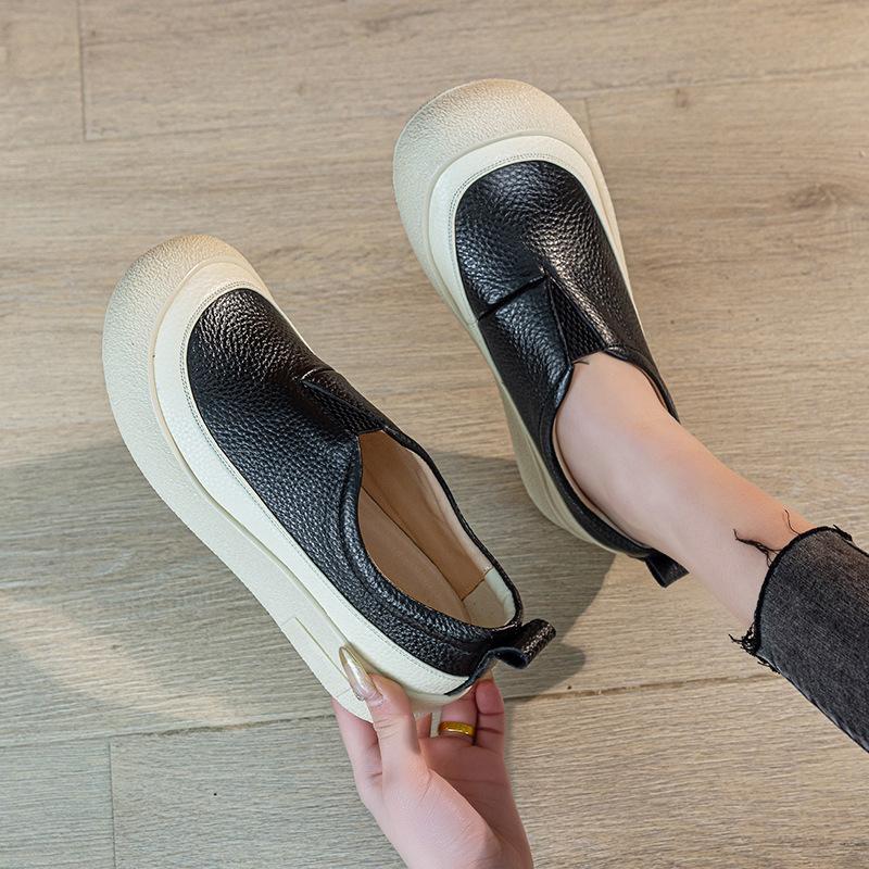 Frühling und Herbst neue Leder-Einzelschuhe mittlere Lederschuhe Rindflechse weiche Sohle bequeme lässige tief ausgeschnittene Damenschuhe