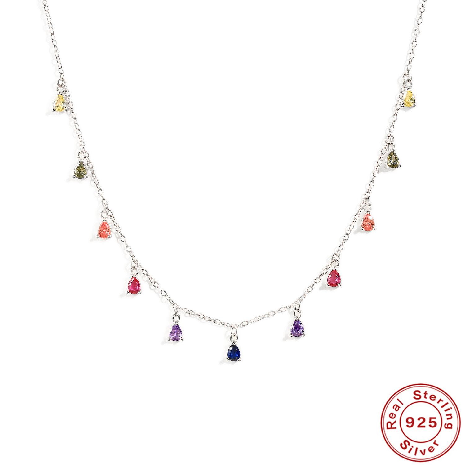 

Ожерелье-чокер с цветными каплями воды из стерлингового серебра 925 пробы, шикарное элегантное ожерелье с бриллиантами для женщин. 925 Silver платиновый