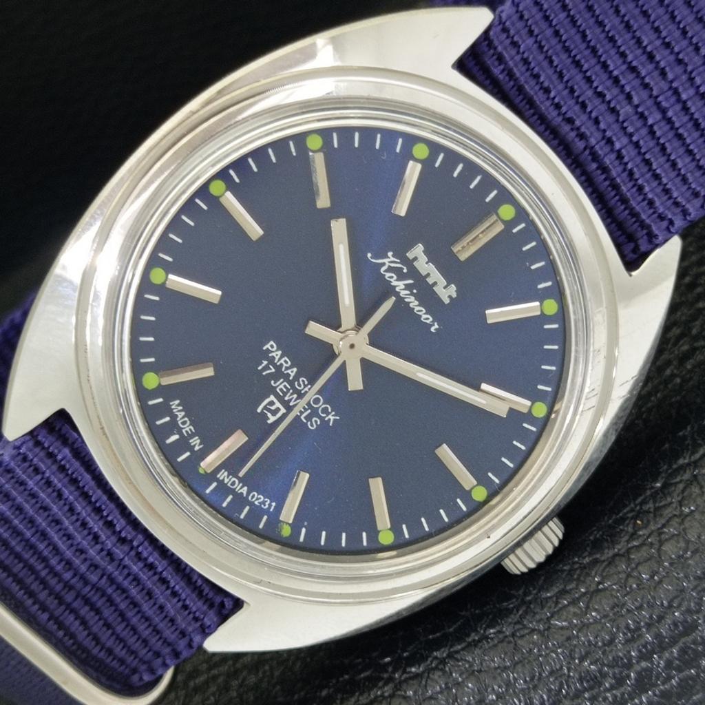 

HAND-WINDING VINTAGE HMT KOHINOOR INDIAN MENS BLUE COLOR DIAL WATCH a440978-4 HT-a440978