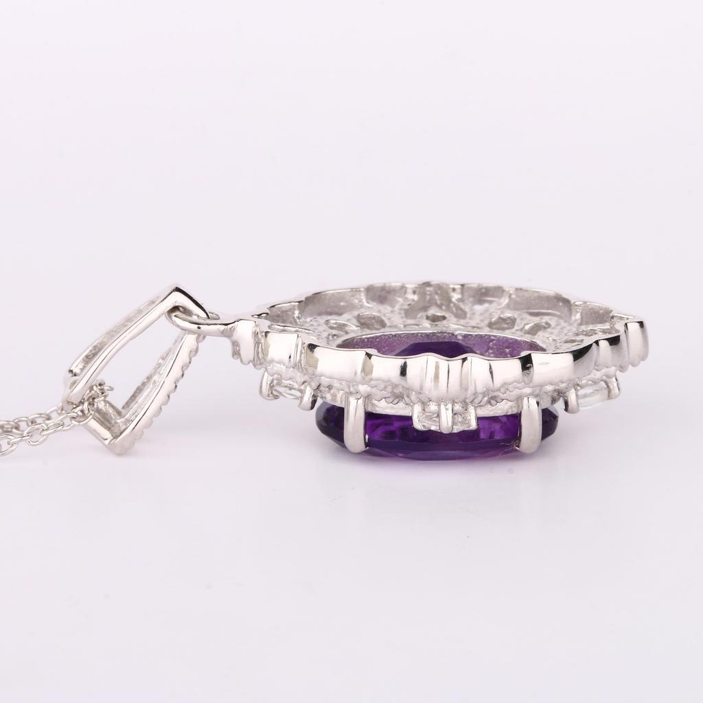 Amethyst & Citrine Pendant 925 Sterling Silver Rhodium Gemstone Jewelry Gift for Her