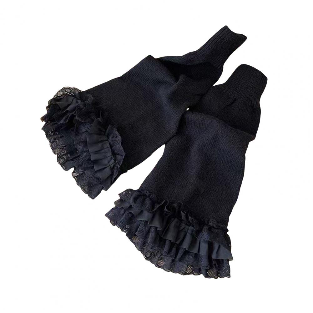 1 Pair Winter Calf Covers Lace Trim Knitted Anti-slip Solid Color Elastic Lolita Style JK Cosplay Performance Daily Wear Sports