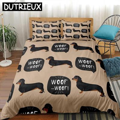 Cartoon Pet Bedding Set Dachshund Sausage Dog Duvet Cover Set Cute Kids Teen Quilt Cover Taupe Bed Cover Dog Home Textile