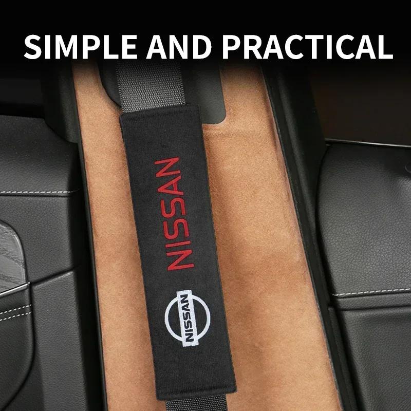 2pc Car Shoulder Strap Covers Shoulder Protector Pad For Nissan Qashqai X-Trail T32 Juke Tiida Leaf 350Z Rogue Murano Nismo Logo